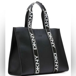 DKNY - Cassie Logo Accented Web Handles Canvas Tote Bag